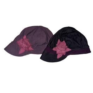 Flipside Hats 2 Piece Bundle Felted Flower Newsboy Weekender Purple Blue Eco